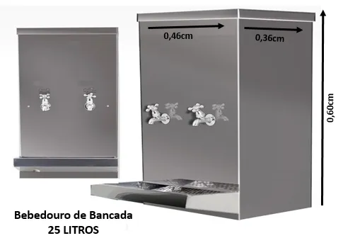 Bebedouro de bancada de 25 litros em aço inox